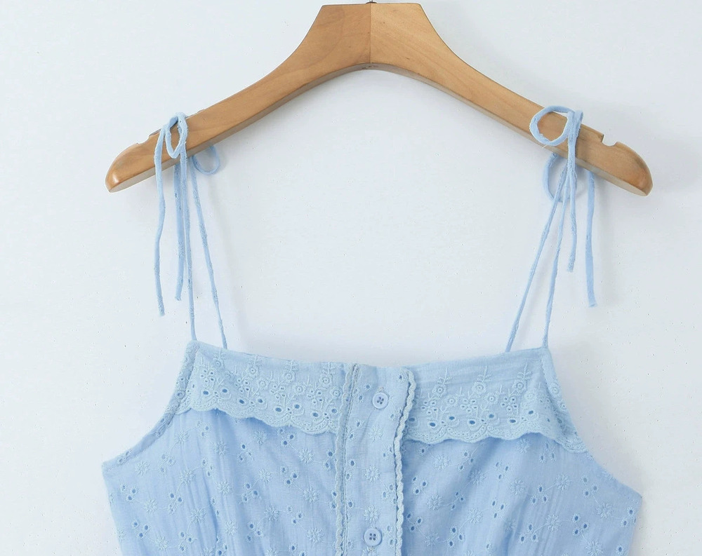 ZARA Light Blue Fitted Embroidered Strappy Dress